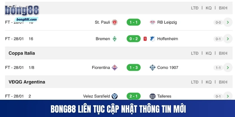 Bong88 liên tục cập nhật thông tin mới